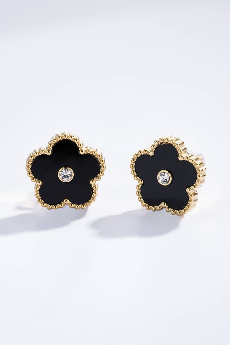 Brincos Stud Shinny Black Flower