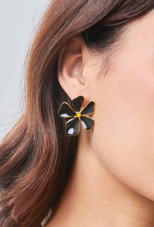 Brincos Stud  Flor Preta